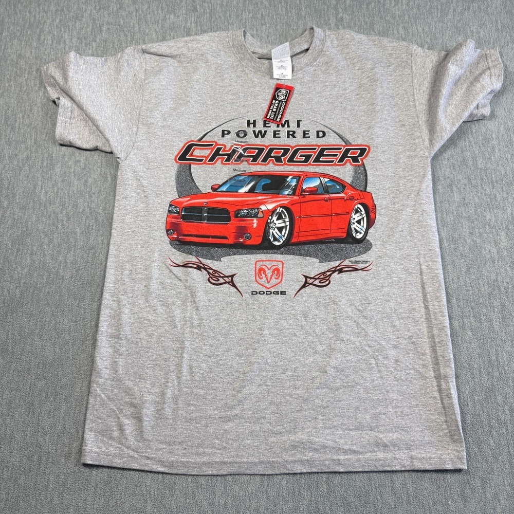 Gildan T-Shirt Men M Gray Dodge Hemi Powered Charger Graphic Short Sleeve NWT